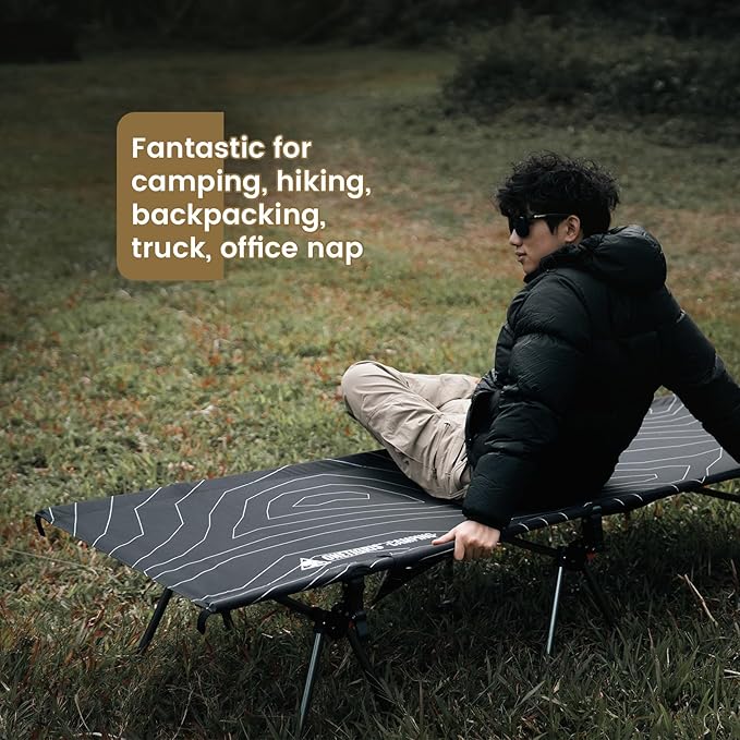 ONETIGRIS SUPRANUBIS Camping Cot Height Adjustable with Cot Leg Extenders Strong Support 330lbs Lightweight Comfortable Folding Bed for Camping Hiking Travel Truck Beach Office Nap