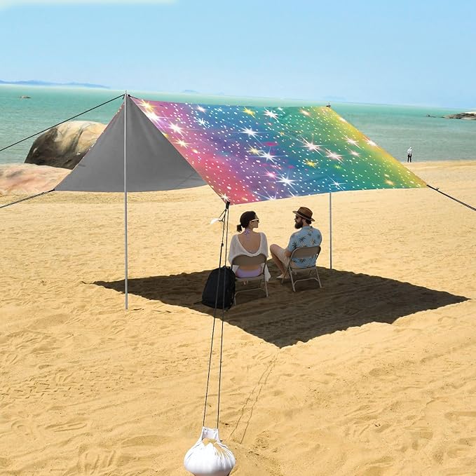 Bolaz Beach Canopy Tent Sun Shade9'×10.5' Large Family Beach Shade UPF50+- Outdoor Shade for Camping Trips FishingYellow White Flash Rainbow Gradient Pattern