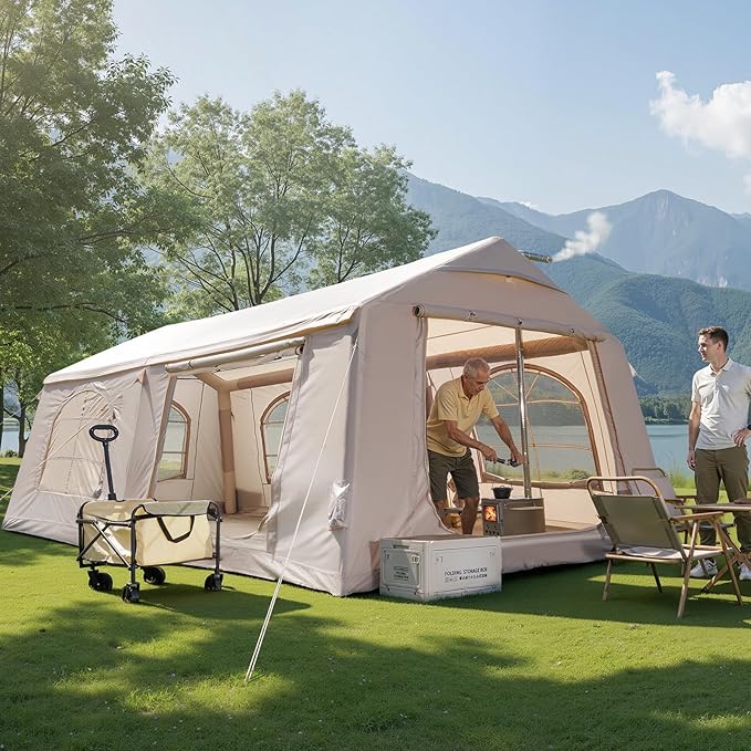 Inflatable Blow Up Tents for CampingWaterproof Oxford Hot Tent with Manual PumpSpacious Easy Setup Inflatable Camping Air Tent for Family Glamping