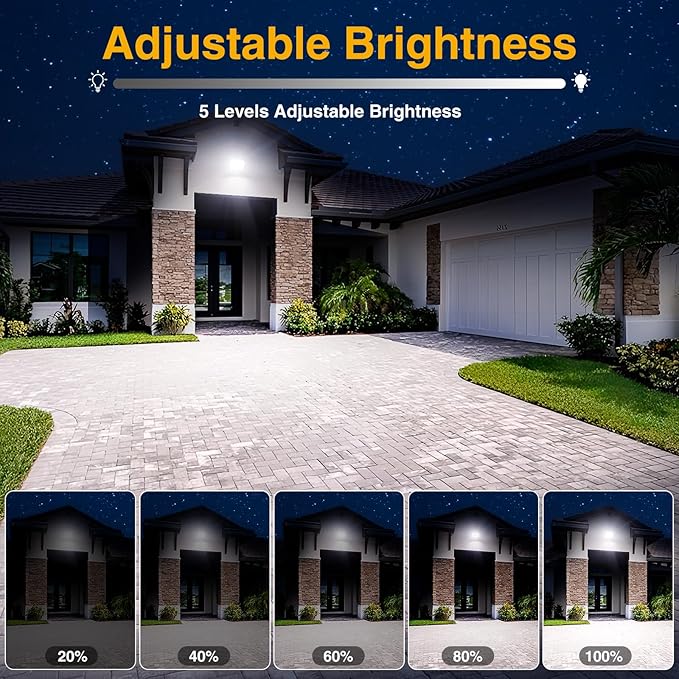 Onforu 100W Dusk to Dawn LED Outdoor Flood Light with Timer 9000LM Adjustable Brightness Work Light IP66 Waterproof Security Light with Plug for Yard 2 Pack