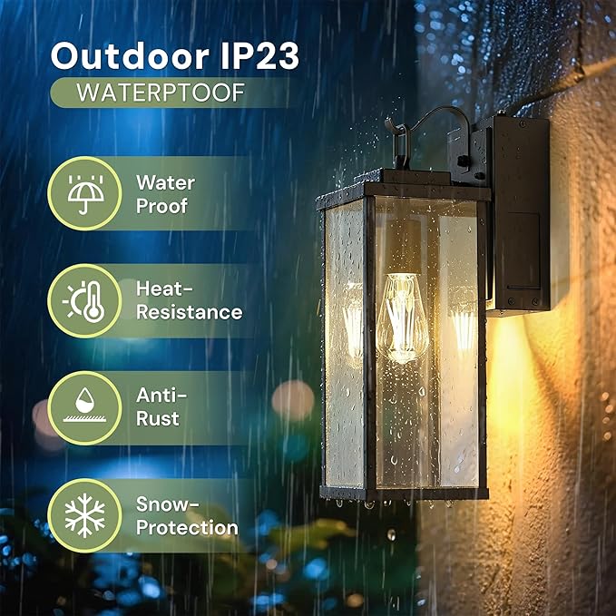 L LOHAS LED Upgraded Dusk to Dawn Outdoor Wall Lights with GFCI Outlet 17 Inch Matte Black Waterproof Anti-Rust Outdoor Light Fixtures with Clear Glass Exterior Light Fixtures for Porch Garage ETL