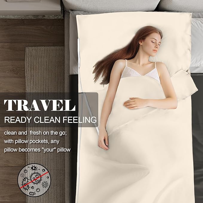 Sleeping Bag LinerLong Staple Cotton Adult Sleep Sack &amp Travel SheetsTravel Sleep Sack for Backpacking Hotels &amp Hostels Lightweight Travel Sheet Camping SheetsHas Full Length Zipper
