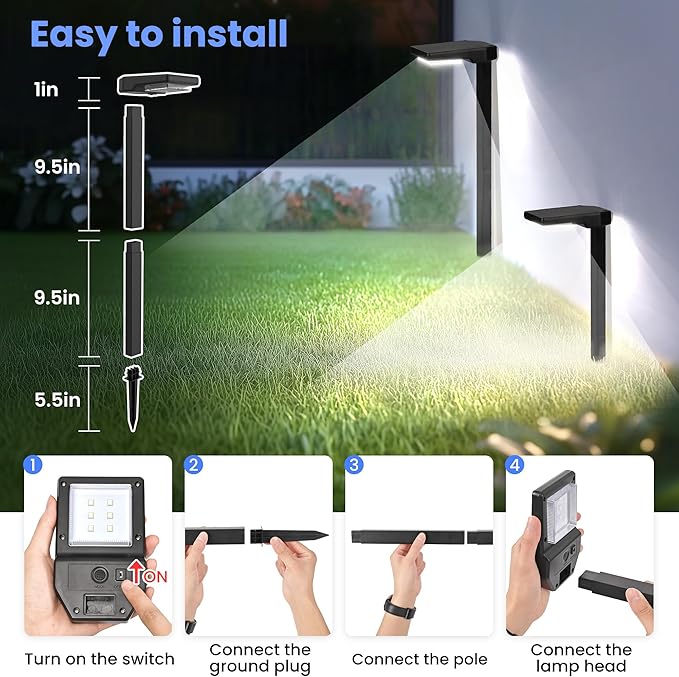 Solar Pathway Lights Outdoor Smart Color Changing with 9-in-1 (Warm White/Cool White/RGBCW) ModesBright Landscape Lighting Waterproof for WalkwayGardenDrivewayYardPatio(4pack)