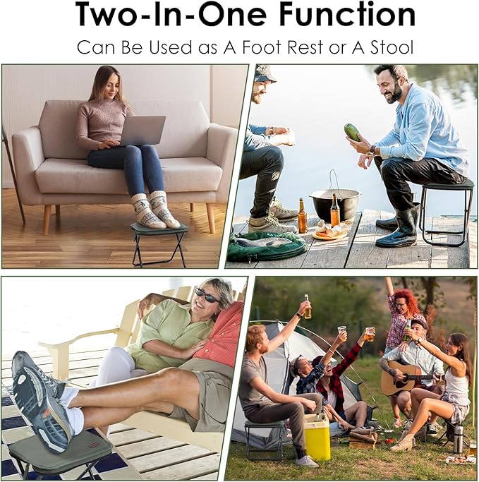 MOONCY Portable Stool 13 Inch Small Folding Stool for Adults Ultralight Green Camping Stools for Hiking and Fishing Hold Up to 265 LBS
