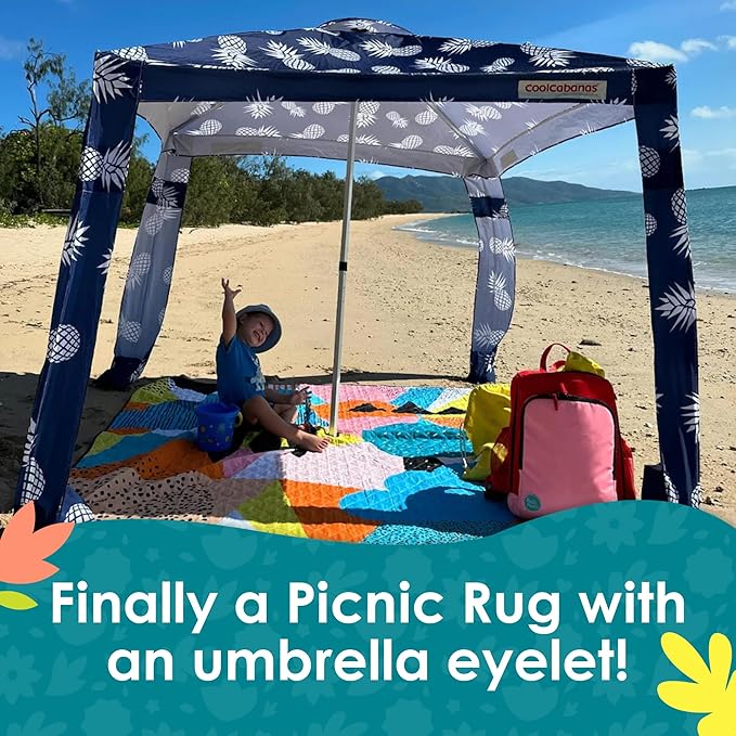 Rudie Nudie Jumbo Beach Mat with Umbrella Hole 6'7 x 6'7 Waterproof Sandproof Picnic Blanket Large Foldable Sand Free Beach Blankets for Park Outdoor Portable Picnic Mat for Grass Sand &amp Law