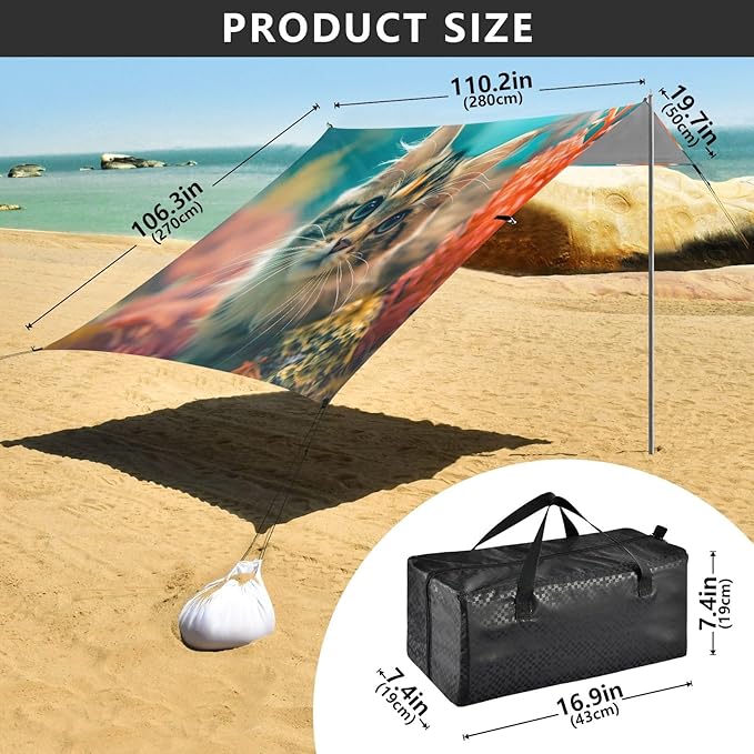 Camping Sun Shelters Underwater World Cute Cat Beach Canopy 126 * 110.2in