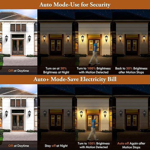16in 2-Pack Large Motion Sensor Outdoor Wall Lights Dusk to Dawn Porch Lights Wall Mount Vintage Exterior Light Fixtures Sconces Lighting Black Wall Lanterns Outside Lights for House Front Door