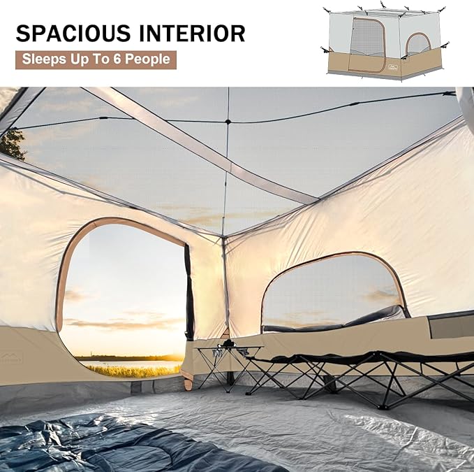 KAMPKEEPER Camping Inner Tent for Pop Up Canopy Converts 10'x10' Straight Leg Canopy into Camping Tent–Fully Vented Roof(Top &amp Frame NOT Included) Khaki