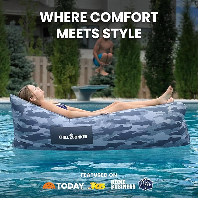 Portable Inflatable Lounger for Beach &amp Camping – Self-Inflating Air Couch Beach Sofa and Outdoor Lounge Chair for Relaxation and Comfort