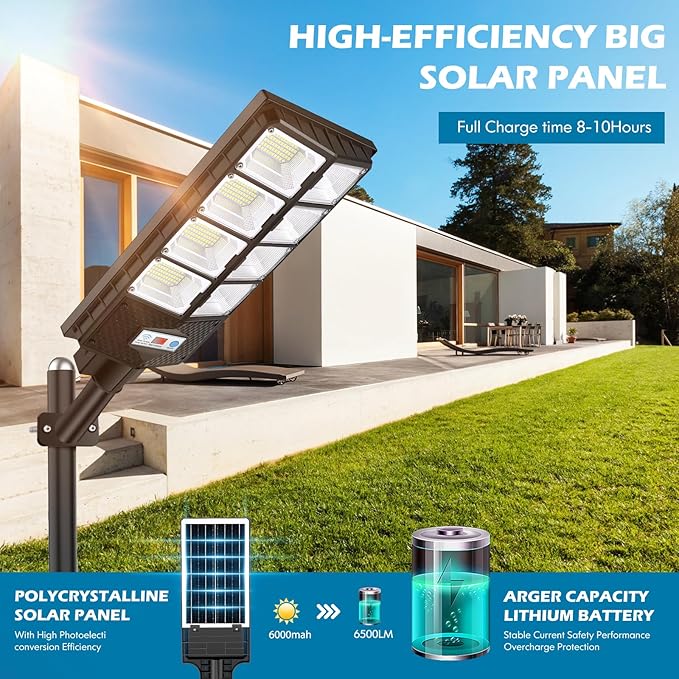 VUAA 4 Pack Solar Street Lights Outdoor Waterproof 10000LM 448 LEDs LED Parking Lot Lights Dusk to Dawn Solar Flood Light with Motion Sensor and Remote Control for Area Lighting Yard 6500K