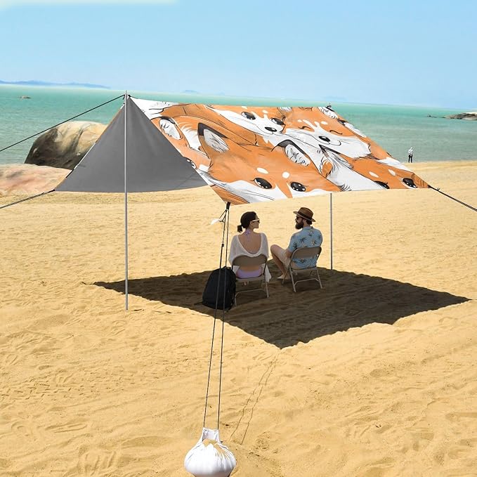 Beach Tent Sun Shelter Milky Foxes Lightweight &amp Easy Setup Beach Shade Canopy for Camping Fishing