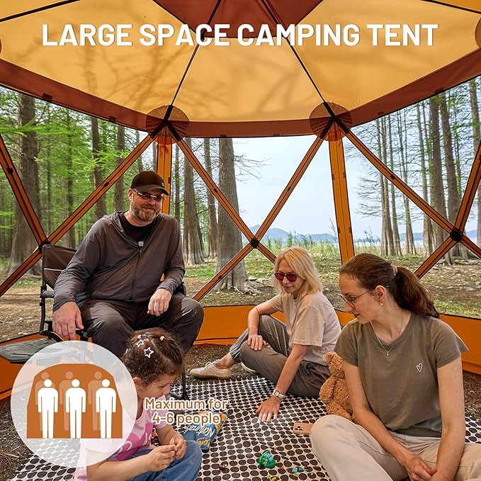 TIMBER RIDGE Easy Pop Up Gazebo Canopy Tent for Camping 11.5 X 9.8 Ft Portable Instant Screenhouse Pop Up Screened in Canopy with Netting for Backyard Patio Outdoor Tailgating Picnics Orange