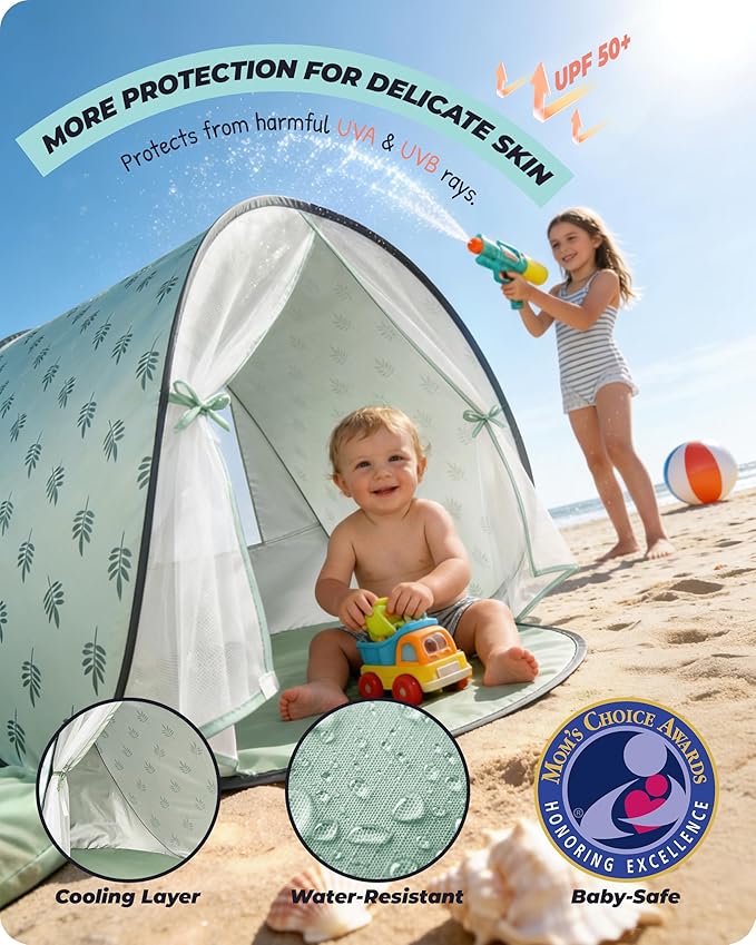 Baby Beach Tent 2026 Upgrade Pop Up UPF 50+ UV Protection Sun Shelter Canopy with Mosquito Net Portable Outdoor Shade Summer Essentials for Babies &amp Toddlers