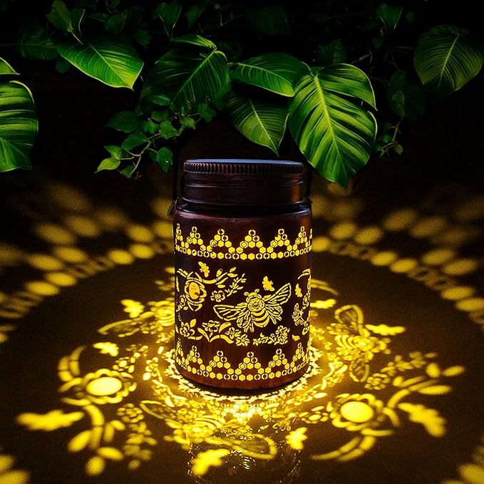 Bee Solar Lanterns 2pack Outdoor Waterproof Hanging Solar Lights Bee Gifts for Women Men Metal Decorative LED Lanterns for Yard Patio Lawn Tabletop Pathway Landscape Garden Decor(Bee 2pack)