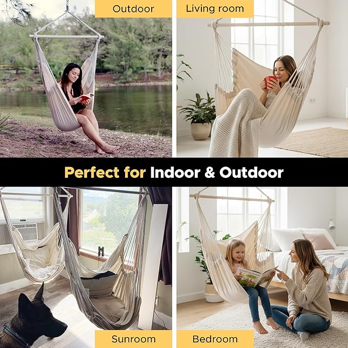 ADVOKAIR Hammock Chair Large 70.9x47.2 32% Bigger XXL Hanging Swing Chair with 500lbs Capacity Heavy Duty Steel Spreader Bar Extra Roomy Comfort for Adult Indoor Outdoor Bedroom Patio