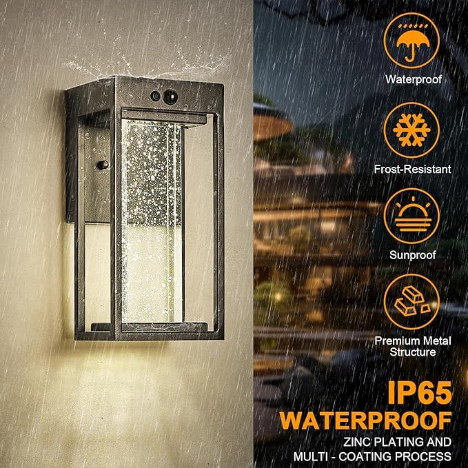2PK Solar Led Outdoor Sconces with 3 Modes Motion Sensor Crystal Exterior Light Fixtures Wall Mount Black Dusk to Dawn Solar Porch Lights 4000K 250LM Outside Light for House Front Door Patio