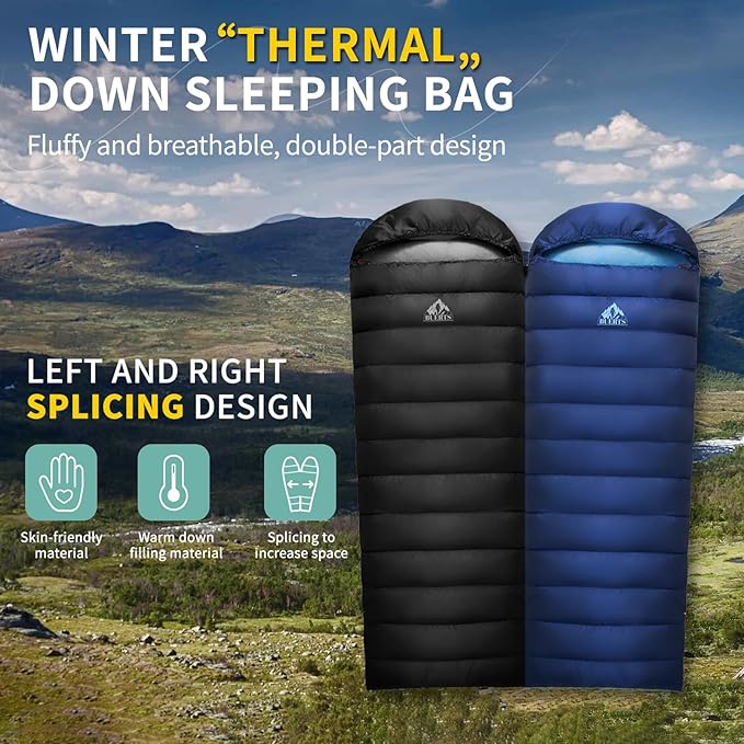 Down Sleeping Bag for Adults. 680FP Ultralight Portable Backpacking Sleeping Bag for Hiking Camping Mountaineering expeditions and Backpacking. with Compression Sack
