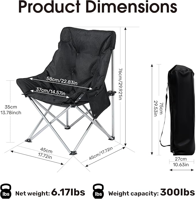 SunSettler Heated Camping Chair Oversized Heated Outdoor Chairs for Adults with 3 Heat Levels Portable Folding Padded Chair for Camp Lawn Sports (Battery NOT Included) (Black Small)