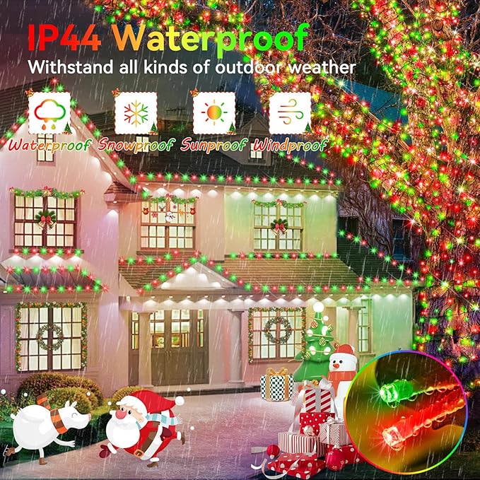 Hezbjiti 2 Pack 1000 LED 403 FT Christmas String Lights Outdoor 8 Lighting Modes IP44 Waterproof Fairy Lights with Timer and Dimmable Function for Party Tree Decorations (Red+Green Clear Wire)