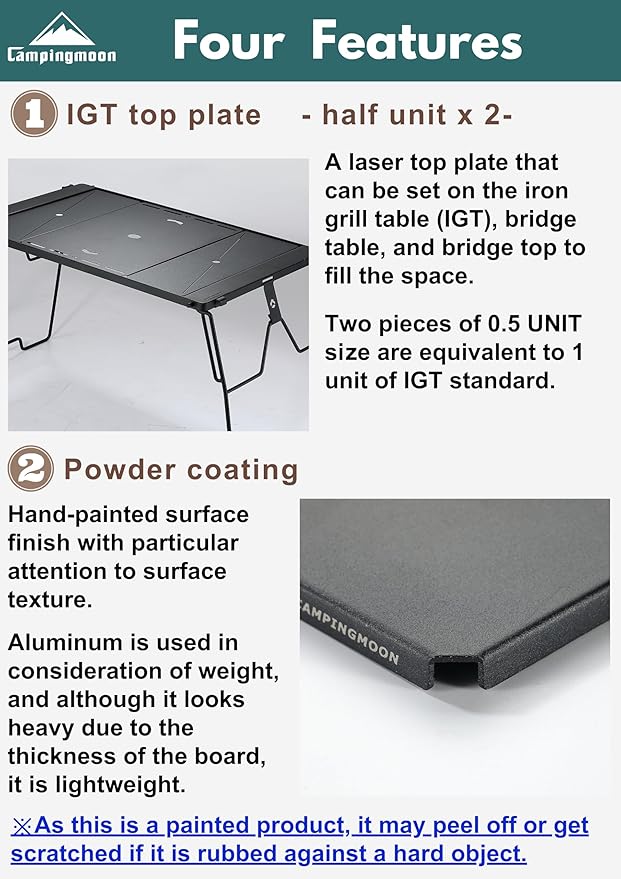 camping moon IGT Top Board Bridge Table Laser Top Board Half 2pcs Black CK-12BK-2P