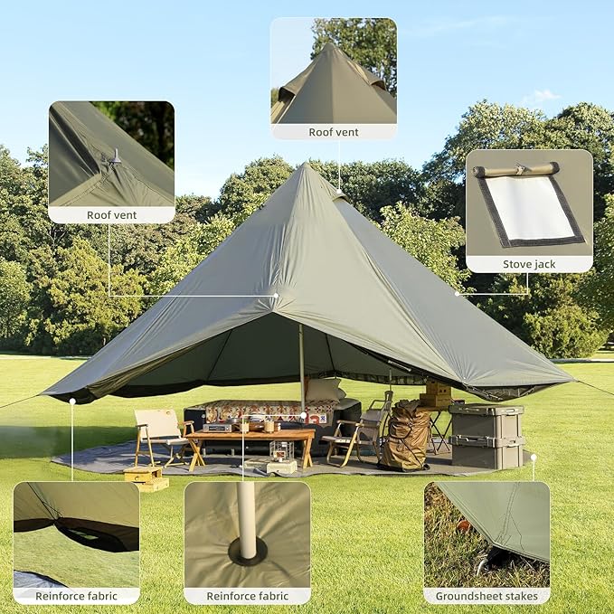 YOLENY Bell Tent Yurt Tent 4/6/8/10 Person 4 Season Waterproof Glamping Tents w/Stove Jack for Family Camping Outdoor Party Glamping Tents for Camping - 10/13.1/16.4FT