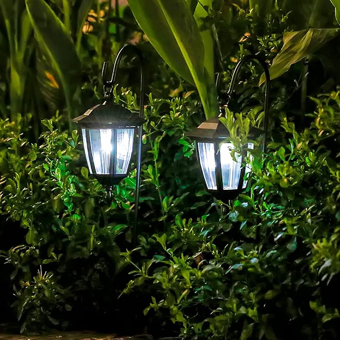 Viewsun 34 Inch Solar Hanging Lights Shepherd Hook Lights with 2 Shepherd Hooks Waterproof Outdoor Decorative Solar Lantern Lights for Garden Decor Patio Backyard Pathway 2 Pack
