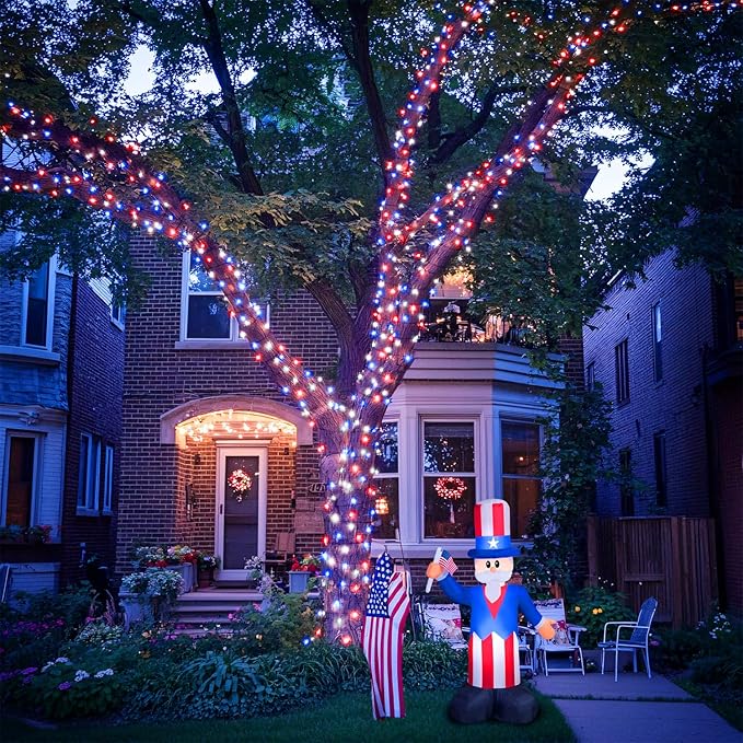 JMEXSUSS 400 LED Red White and Blue Lights Plug in 4th of July Decorations Patriotic Lights Outdoor for American Holiday Tree Party Independence Memorial Day Decor