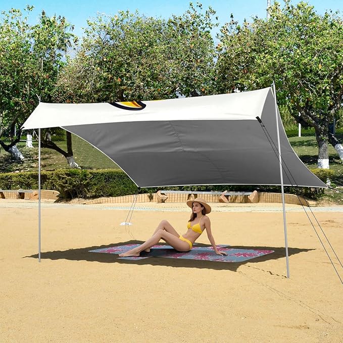ALAZA Cute Panda Crescent Moon Beach Tent Sun Shelter UPF50+ Protection Beach Shade Canopy w/ 4 Sandbags for Outdoor Camping Fishing Backyard Fun Picnic 10x9 ft