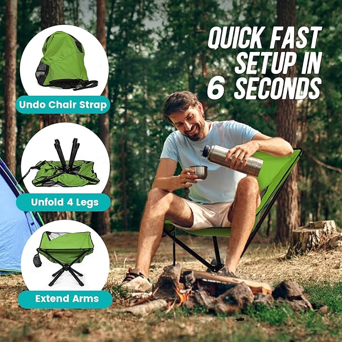 Adjustable Portable Camping Chair RiseLite Lightweight Compact Folding Chair for Adults Collapsible Camp Chairs That Folds Up Small Easy Carry for Travel Outdoor Sports Backpacking Hiking
