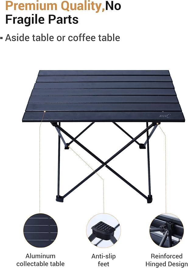Nice C Camping Table Camp Table Folding Table Beach Table Roll up Foldable Collapsible Aluminum Ultralight Compact with Carry Bag for Outdoor Picnic Cooking Festival Indoor Office