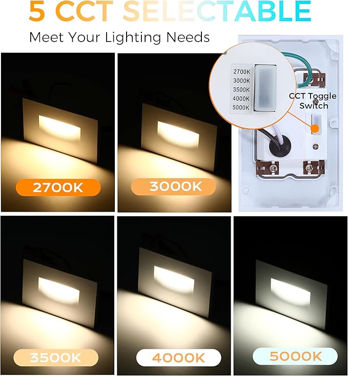 CLOUDY BAY 120V 5CCT Dimmable LED Indoor Outdoor Step Light2700K/3000K/3500K/4000K/5000KStair LightWhitePack of 6