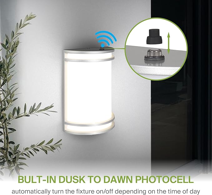 ASD 10 Inch LED Dusk to Dawn Outdoor Wall Light - 15W 120-277V Brushed Nickel Modern Wall Sconces with Photocell - 3000K 4000K 5000K Dimmable Patio &amp Porch Decor Outside Lights for House - ETL 2