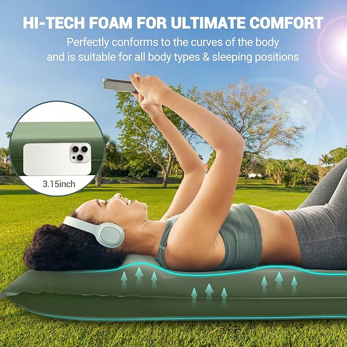 Elegear CumbreX™ Self Inflating Sleeping Pad Built-in Electric Pump 3.15 Ultra-Thick Memory Foam Camping Mattress Pad with Pillow Double Sleeping Pad for Camping R-Value 9.5 Foam Camp Pad - Full