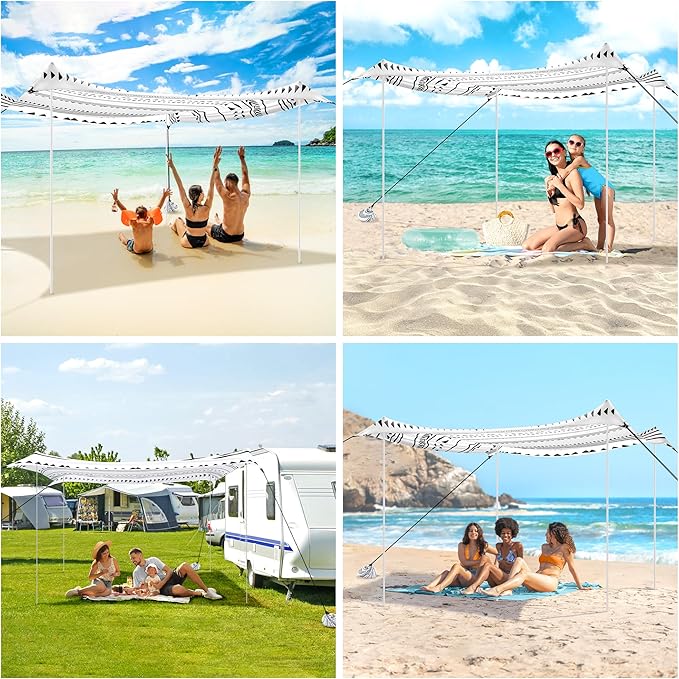 Beach Tent Beach Canopy Sun Shade UPF 50+ Portable 10×10 FT Camping Sun Shelter with Sandbags Poles Ground Pegs and Anti-Wind Ropes Easy Setup for Outdoor Backyard Picnics Fishing