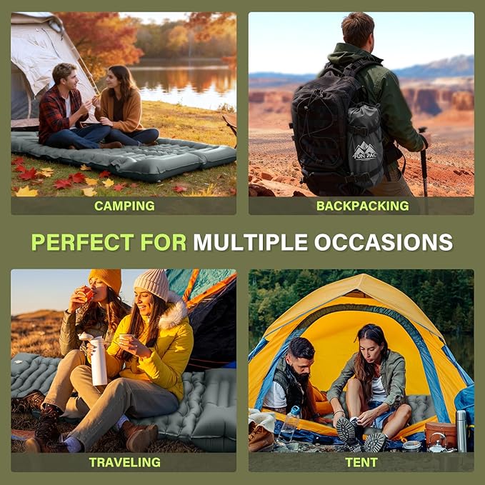 Camping Sleeping Pad with Pillow Built-in Foot Pump Inflatable Sleeping Pads Compact for Camping Backpacking Hiking Traveling - Gray