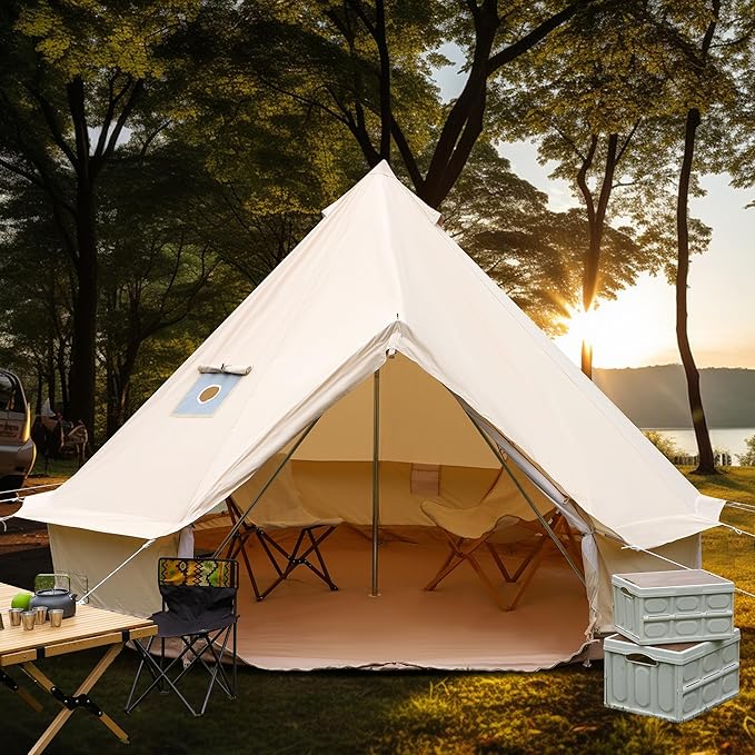 Luxury Cotton Bell Tent Yurt Canvas Tent with Stove Jack 4/6/8 Person Family 4 Season Camping
