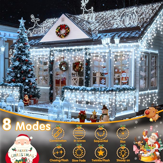 Hezbjiti Christmas Lights Decorations Outdoor 1600LED 164FT Ice Fairy Lights 8 Modes 320 Drops Fairy String Lights for Christmas Decor Eaves Party Yard Garden