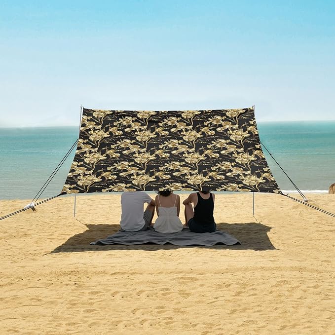 ALAZA Gold Iris Flower Beach Tent Sun Shelter UPF50+ Protection Beach Shade Canopy w/ 4 Sandbags for Outdoor Camping Fishing Backyard Fun Picnic 10x9 ft