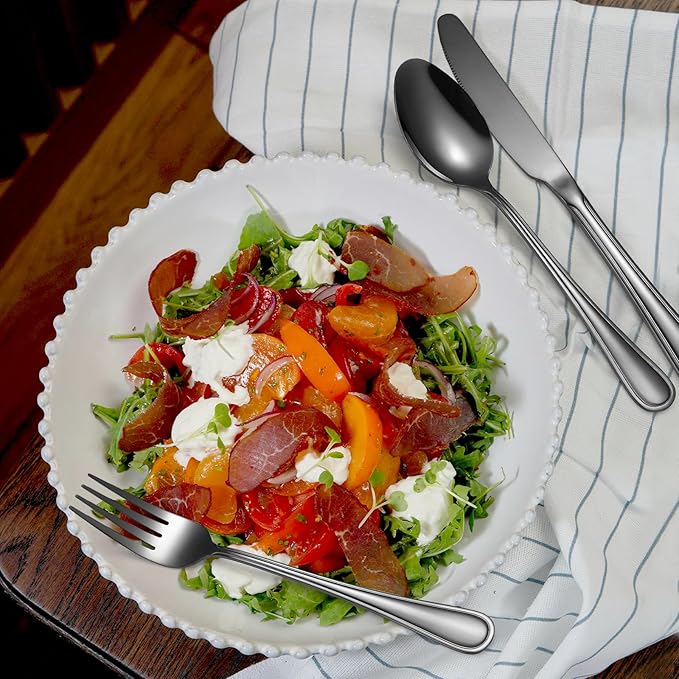 20 Pieces Black Flatware Set for 4 Silverware Stainless Steel Cutlery Luxury Forks Knives Spoons Modern Eating Utensils Double Line Edges Handle