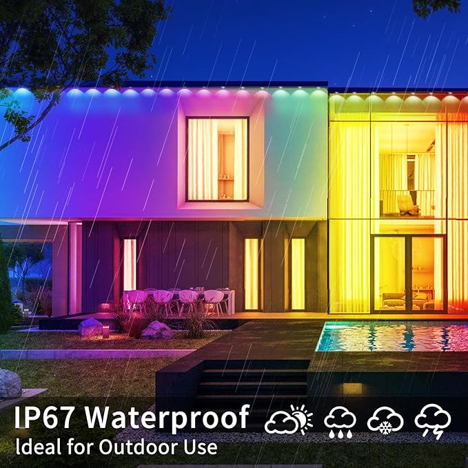 400ft Permanent Outdoor LightsRGB Eaves LightsDIY Scene Modes IP67 Waterproof Outside Under Eave LightingSmart Christmas Light for Outdoor DecorGarden DecorHouseParty(Two 200ft Rolls)