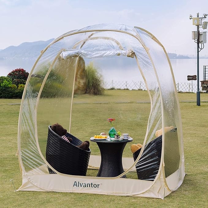 Alvantor® Pop Up Bubble Tent® - 6’ x 6’ Instant Igloo Tent® - 2-3 Person Screen House for Patios - Large Oversize Weather Proof Pod - Cold Protection Camping - Beige