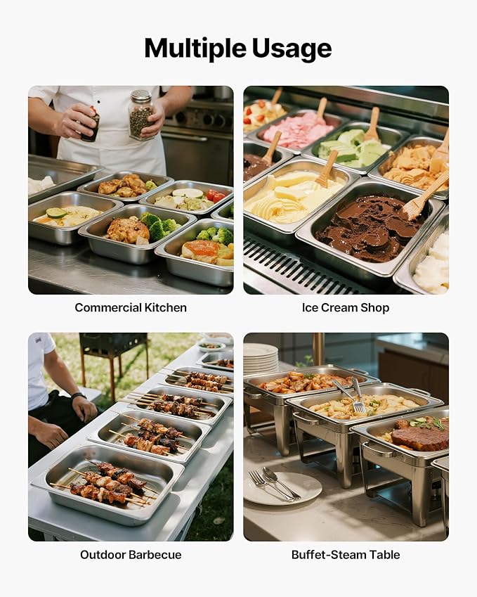 VEVOR 4 Pack Stainless Steam Hotel Pan 1/2 Size Table Steam Pan 2.5 Inch Deep Anti Jam Restaurant Supplies Reusable Rustproof Catering Storage for Home Party Restaurant Hotel Buffet
