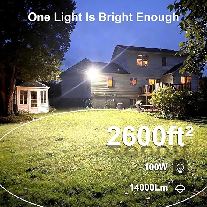 Kekeou 100W LED Flood Lights Outdoor 14000LM Arena Lights Bright Stadium Light 6500K Daylight White IP67 Waterproof Exterior Field Lighting for Garage Yard