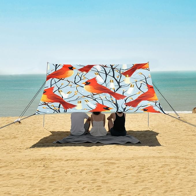 Christmas Northen Red BirdCamping Sun Shelters 9.2 x 10.5 FT Beach Canopy Tent Sun Shade with Carrying Bag for Camping Trips Fishing Backyard Fun or Picnics 21341300
