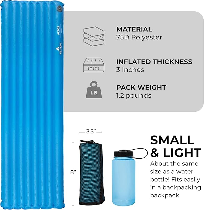 Teton Altos Inflatable Sleeping Pad Sleeping Mat for Camping Backpacking Hiking Budget Friendly and Durable