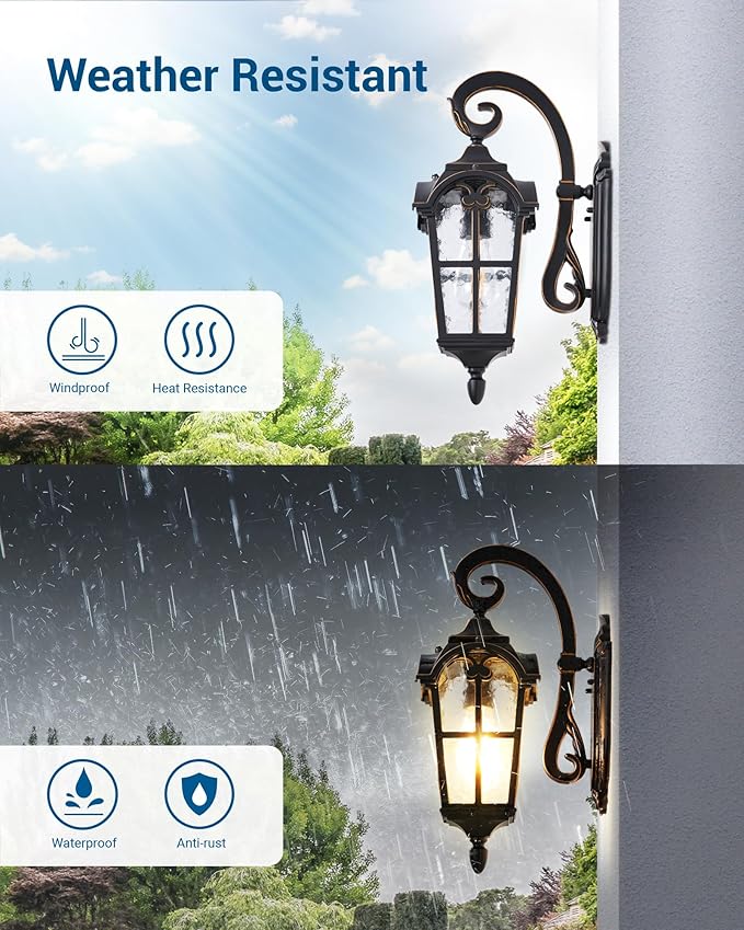 DEWENWILS Dusk to Dawn Outdoor Wall Light Waterproof Exterior Light Fixture Black Roman 17.7 H Wall Mount Sconce Porch Lights Outside Wall Lantern for House Garage Patio E26 Socket