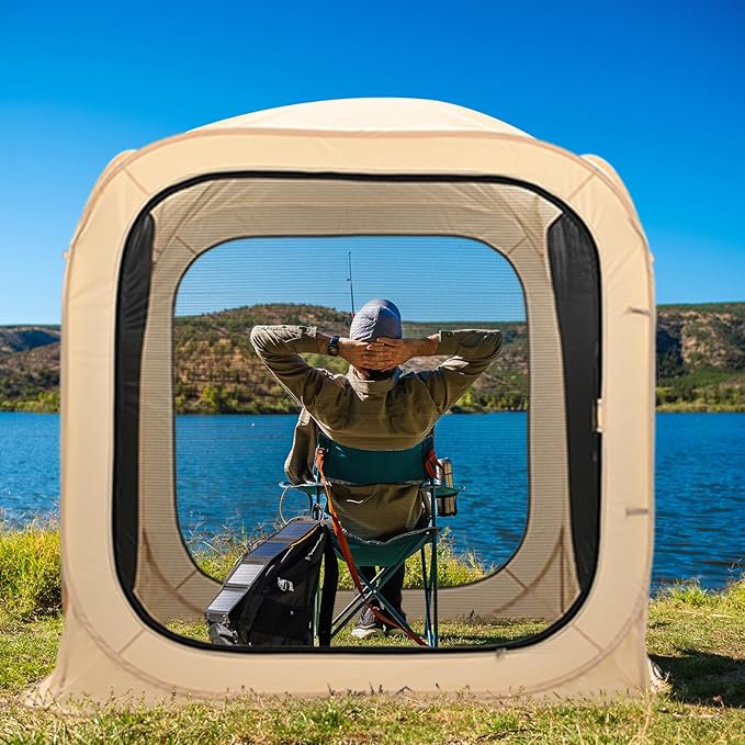 DoCred Screen House Tent Pop-Up 6 x 6 FT Portable Screen Room Canopy Instant Screen with Carry Bag for Patio Backyard Deck &amp Outdoor Activities Beige