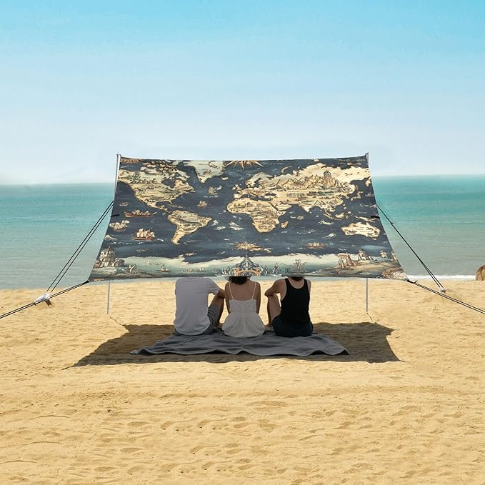 Beach Tent Sun Shelter Adventure Map Lightweight &amp Easy Setup Beach Shade Canopy for Camping Fishing