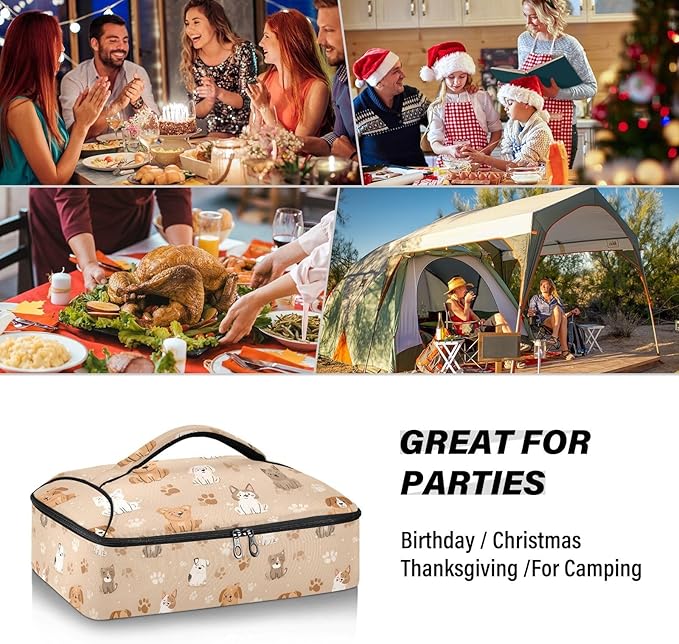 Casserole Carrier Lovely DogInsulated Casserole Carrier for Hot or Cold Food Thermal Lunch Tote for Potluck Parties Picnic Beach Fits 9 x 13 Inches Baking Dish