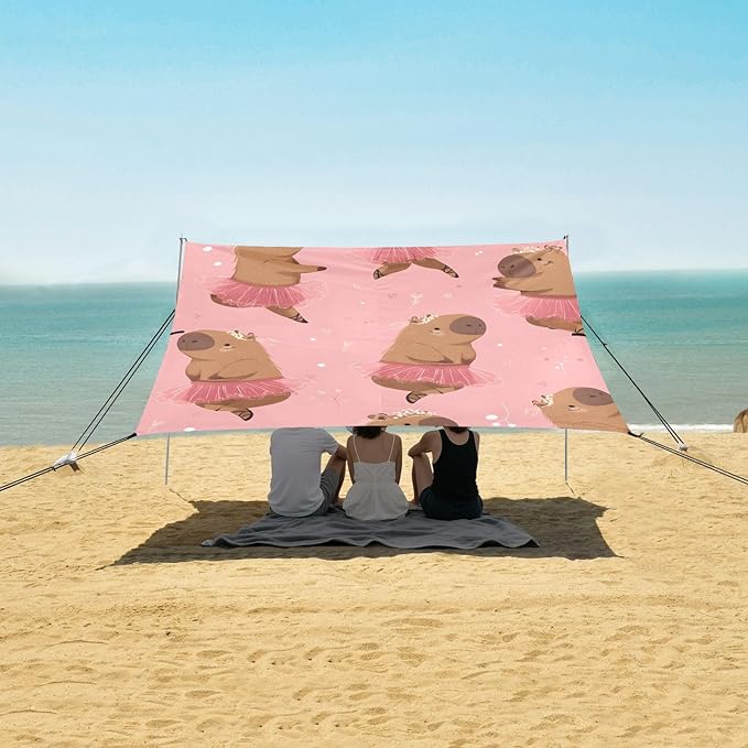 Capybara Pattern Camping Sun Shelter Beach Tent Portable Beach Sun Shade Outdoor Canopy for Camping Trips Fishing Picnic